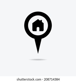 Map pointer house sign icon. Home location marker symbol.