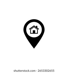 Map Pointer With House silhouette vector flat illustration design.