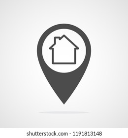 Map pointer with house symbol. Vector illustration. Home location icon