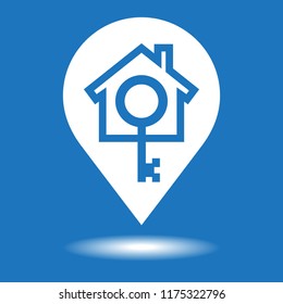 Map pointer with house vector icon. Home location marker symbol.