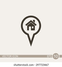 Map pointer with house vector icon. Home location marker symbol.