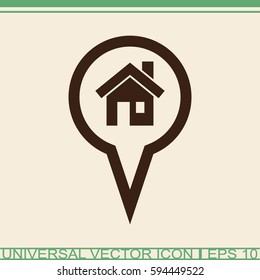 Map pointer with house vector icon. Home location marker symbol.