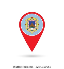 Map pointer with Huancavelica Province Flag. Peru. Vector Illustration.