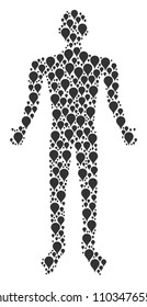 Map pointer human figure. Vector map pointer icons are combined into man composition.