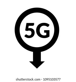 Map pointer icon with 5G sign symbol.5G here