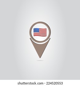 Map pointer icon with american flag. Made in vector