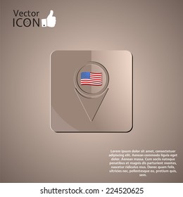Map pointer icon with american flag. Made in vector