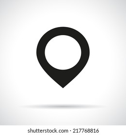 Map pointer icon. Black flat icon with shadow.