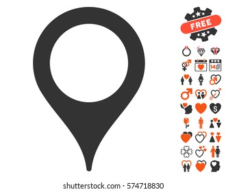 Map Pointer icon with bonus romantic pictograph collection. Vector illustration style is flat iconic elements for web design, app user interfaces.