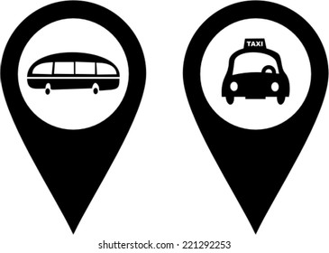 Map Pointer Icon With Bus and Taxi icon