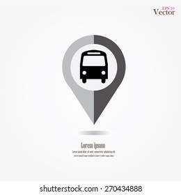 Map pointer with icon of a bus. vector  illustration.