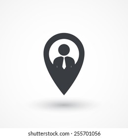Map pointer icon with businessman