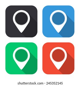 map pointer icon - colored illustration (gray, blue, green, red) with long shadow