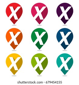 Map pointer icon with a combination of letter X