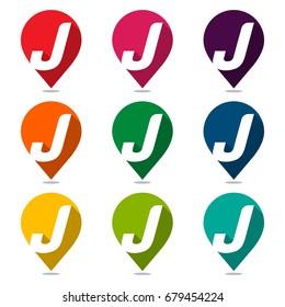 Map pointer icon with a combination of letter J