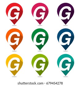 Map pointer icon with a combination of letter G