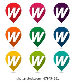 Map pointer icon with a combination of letter W
