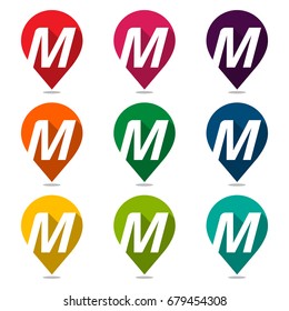 Map pointer icon with a combination of letter M
