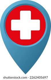 Map pointer icon with cross first aid sign. Vector