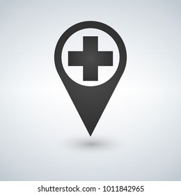 Map Pointer Icon With Cross Hospital Symbol Position.