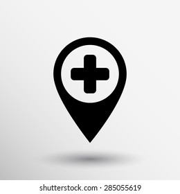  Map Pointer Icon With Cross, Hospital, First Aid Sign.