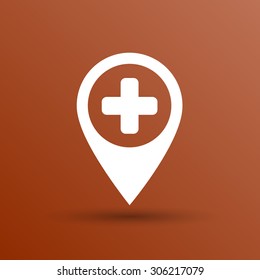  Map Pointer Icon With Cross, Hospital, First Aid Sign.