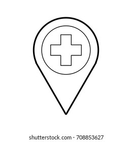 map pointer icon with cross hospital symbol position