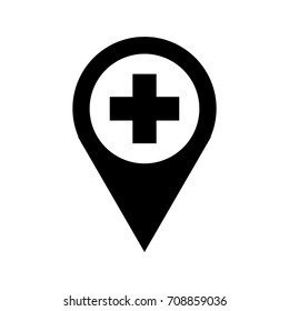 Map Pointer Icon With Cross Hospital Symbol Position