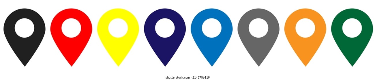 Map pointer icon of different colors. Vector illustration