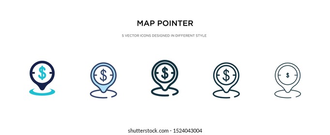 map pointer icon in different style vector illustration. two colored and black map pointer vector icons designed in filled, outline, line and stroke style can be used for web, mobile, ui