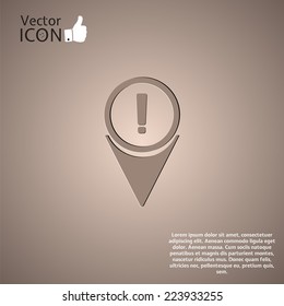 Map pointer icon with an exclamation point. Vector illustration