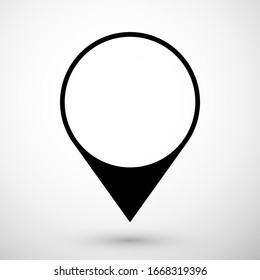 Map pointer icon in flat style with shaddow. Navigator symbol isolated on gray background. Vector illustration.