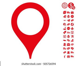 Map Pointer icon with free bonus design elements. Vector illustration style is flat iconic symbols, red color, white background.