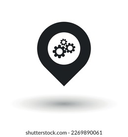 Map pointer icon with gear icon. Location icon simple vector design.