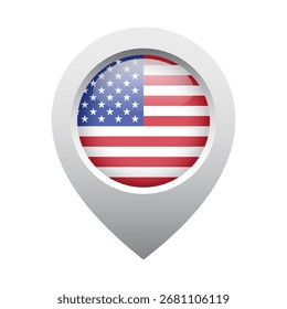 ícone do ponteiro do mapa com bandeira redonda brilhante dos EUA