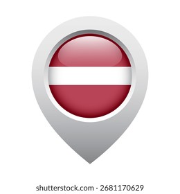 map pointer icon with glossy round flag of Latvia