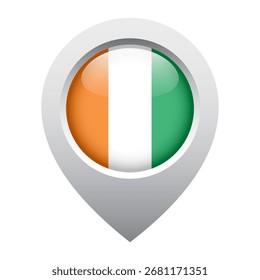 map pointer icon with glossy round flag of Ivory Coast