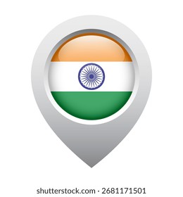 map pointer icon with glossy round flag of India
