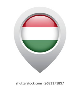 map pointer icon with glossy round flag of Hungary