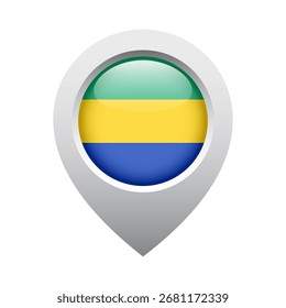 icono de puntero de mapa con bandera redonda brillante de Gabón