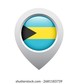 map pointer icon with glossy round flag of Bahamas