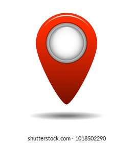 Map Pointer Icon Gps Location Symbol, Red Pin Modern, Realistic, isolated, white background, simple, realistic, shadow, glare, reflection