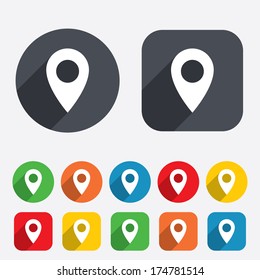 Map pointer icon. GPS location symbol. Circles and rounded squares 12 buttons. Vector