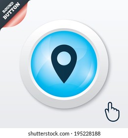 Map pointer icon. GPS location symbol. Blue shiny button. Modern UI website button with hand cursor pointer. Vector