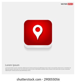 Map pointer icon - GPS location symbol - abstract logo type icon - Red abstract 3d button with light board and shadow on gray background. Vector illustration