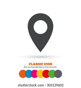 Map pointer icon. GPS location symbol. Classic flat icon. Colored circles. Vector