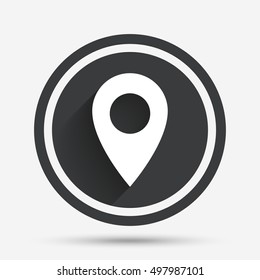 Map pointer icon. GPS location symbol. Circle flat button with shadow and border. Vector