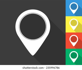 map pointer icon - gray and colored (blue, yellow, red, green) vector illustration with long shadow