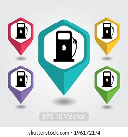 Map Pointer and Map Icon - Hexagon - Fuel Station Sign - Vector