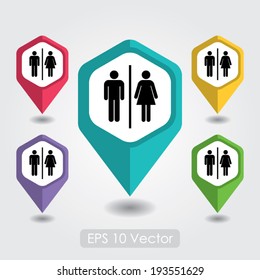 Map Pointer and Map Icon - Hexagon - Toilet and Restroom Sign - Vector